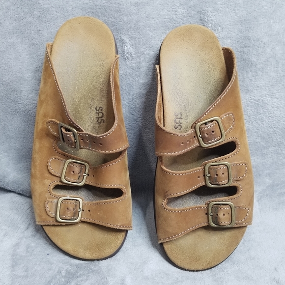 SAS Tripad Comfort WORN IN Brown Leather Womens 3 Buckle Sandals READ - Picture 2 of 12
